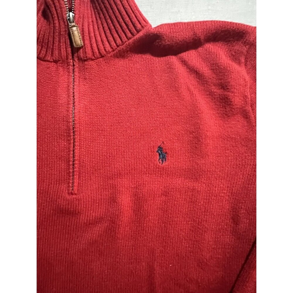 VINTAGE Polo Ralph Lauren Men‎ Sweater XL Red Logo Embroidered 1/4 Zip Mock Neck - Picture 2 of 8